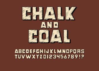 Vintage retro font and the alphabet is stylized under the chalk and charcoal shadows