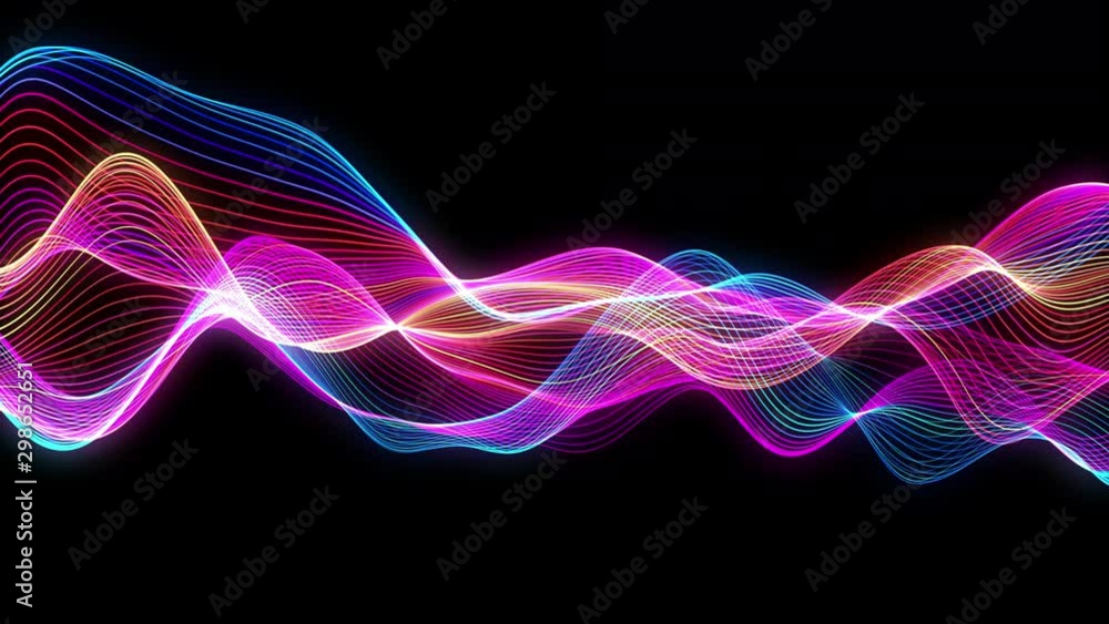 Poster 4k video. lines abstract. looped animation. wave pattern. dotted lines. neon waves. particles backgr