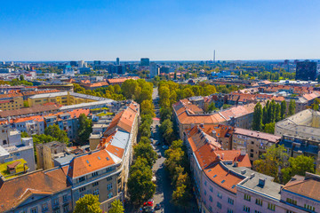 Fototapeta na wymiar Aerial drone view of city centre on sunny summer day, Zagreb, Croatia