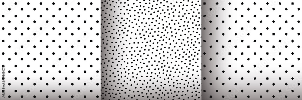 Poster set of seamless abstract simple polka dot patterns. black and white vector illustration.