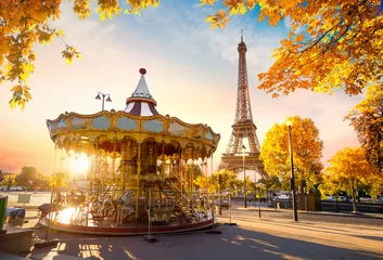 Wall murals Paris Carousel in autumn