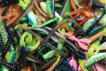 Pile of rubber bait background.