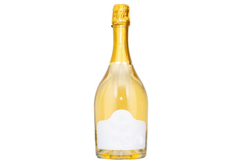 bottle of white wine in close up on a pure white background