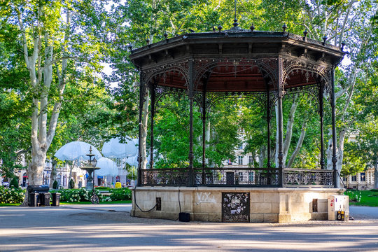 French pavilion at  green Zrinjevac Park, Zagreb, Croatia, popular touristic destination