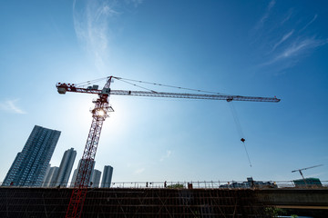 Tower cranes, skyscrapers on construction sites