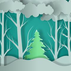 Vector Christmas & New Year background paper cut for greeting card design, calendar illustration.