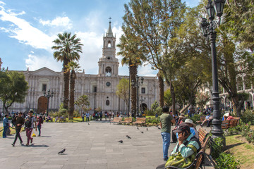 Plaza de Armas and Basilica Cathedral of Arequipa (Peru)