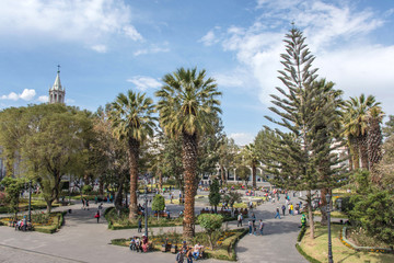 Plaza de Armas and Basilica Cathedral of Arequipa (Peru)