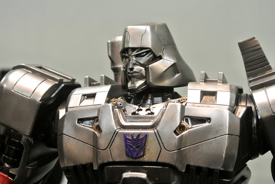KUALA LUMPUR, MALAYSIA -APRIL 07, 2018: Megatron action figure of fictional character in the Transformers franchise. Antagonist character leader the Decepticons. Display for pubic by collector.