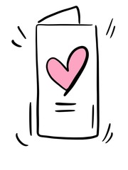 Icon postcard open with pink heart. Hand-drawn