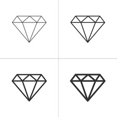 Diamond outline icon set, modern minimal flat design style, thin line vector illustration with editable stroke. Stock Vector illustration isolated on white background