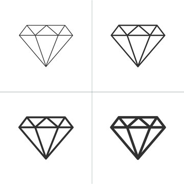 Diamond outline icon set, modern minimal flat design style, thin line vector illustration with editable stroke. Stock Vector illustration isolated on white background