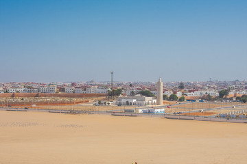 Aerial view on Muslim Mosque in Rabat - Sale, city in north-western Morocco, on the right bank of the Bou Regreg river