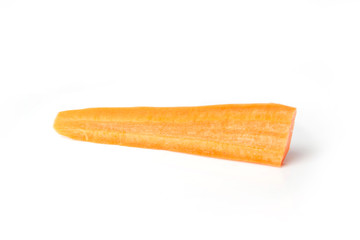 Ripe orange peeled carrots half on a white background isolate