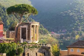 Park of Villa Gregoriana and Temple of Vesta in Tivoli, close to Rome, Italy