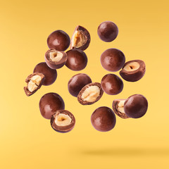 Delicious Chocolate flying in the air. High resolution levitation concept