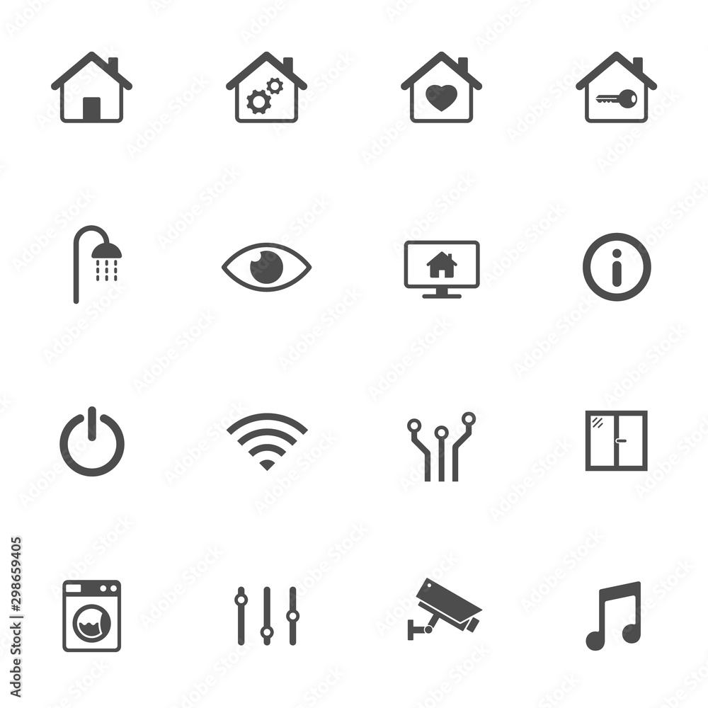 Poster smart home technology silhouette vector icons isolated on white background. smart house automation c