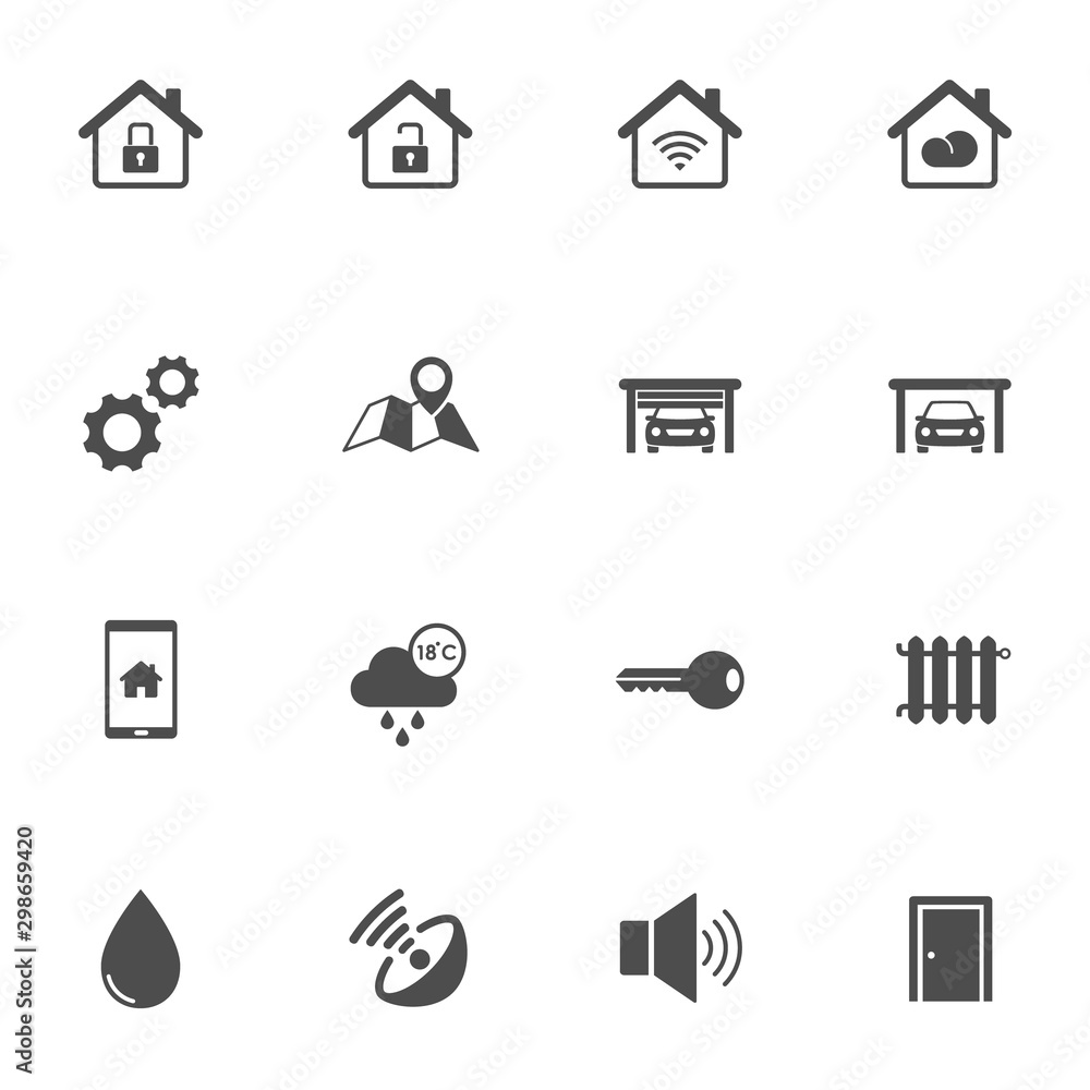 Poster smart home technology silhouette vector icons isolated on white background. smart house automation c