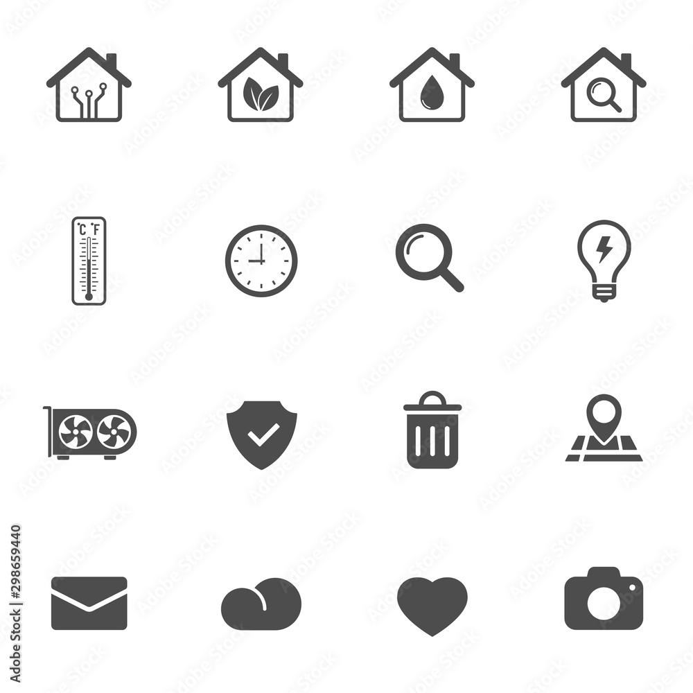Poster smart home technology silhouette vector icons isolated on white background. smart house automation c