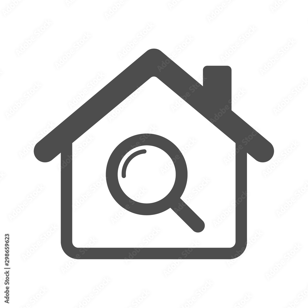Poster smart house automation control system symbol with search magnifier. smart home technology silhouette