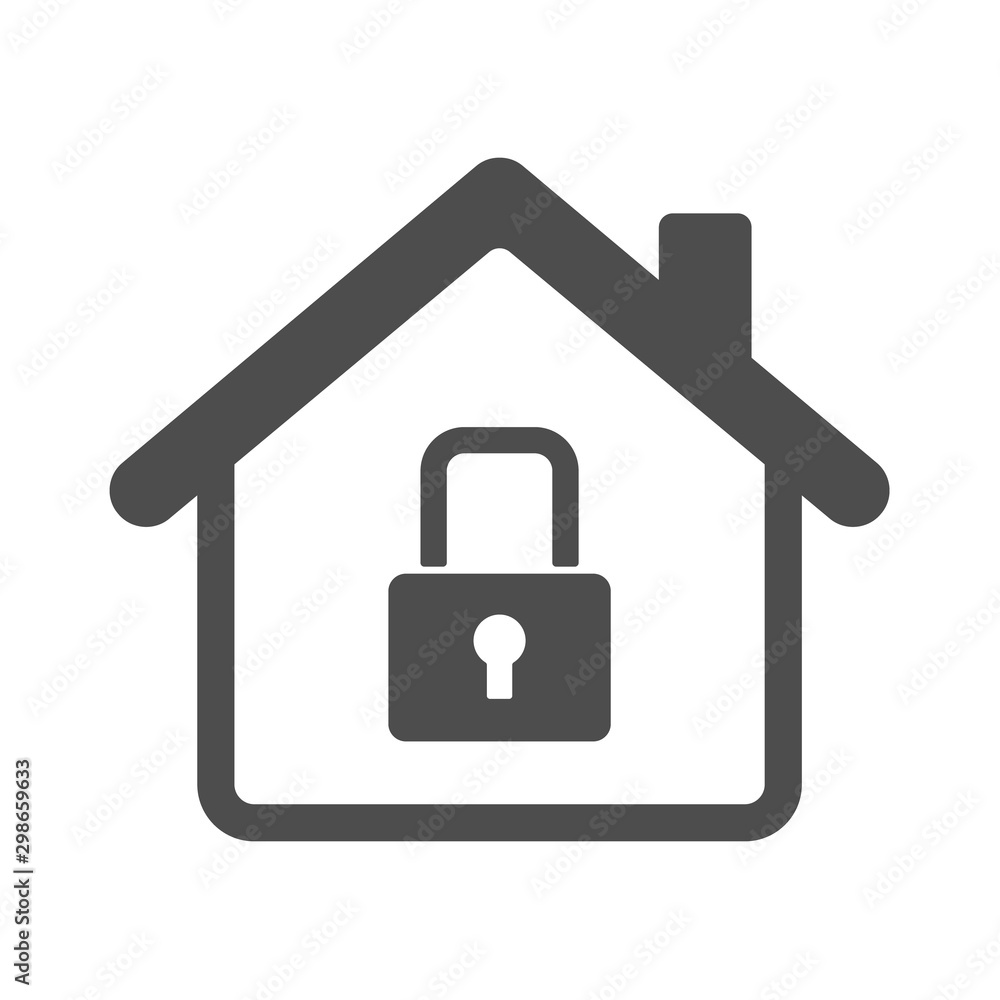 Poster smart house automation control system symbol with closed lock. smart home technology silhouette vect