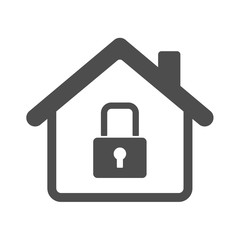 Smart house automation control system symbol with closed lock. Smart home technology silhouette vector icon isolated on white background. Modern infographic icon for web, mobile apps and ui design