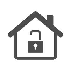 Smart house automation control system symbol with open lock. Smart home technology silhouette vector icon isolated on white background. Modern infographic icon for web, mobile apps and ui design