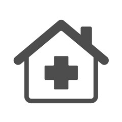 hospital, drugstore, pharmacy, clinic, first-aid post house symbol. Silhouette vector icon isolated on white background. Modern infographic icon for web, mobile apps and ui design