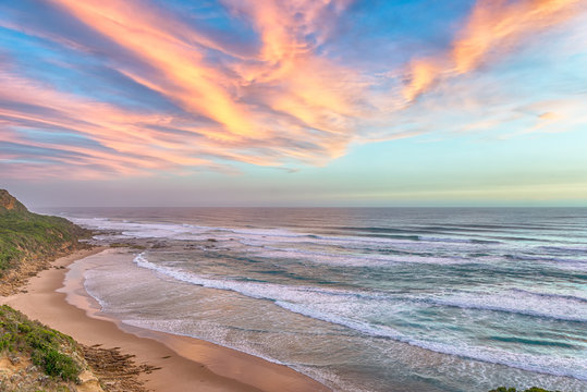 Fantastic colorful cloudscape on the Great Ocean Road, Glenaire, Victoria, Australia