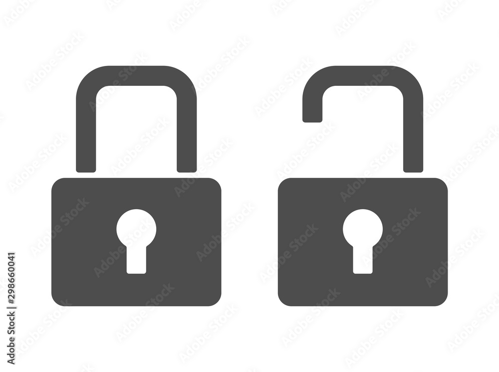 Poster open an closed locks silhouette vector icons isolated on white background. locks flat icons for web,