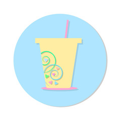 flat icons of glass and  straw,vector illustrations