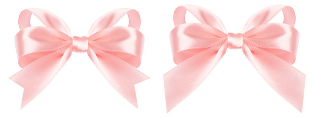 Pink bow ribbon isolated on white background. Set to create Christmas decoration of silk bow and...