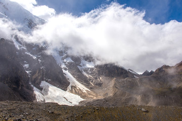 Panoramic view of the Andes. Ascent to the foot of Mount Salkantay (Peru)