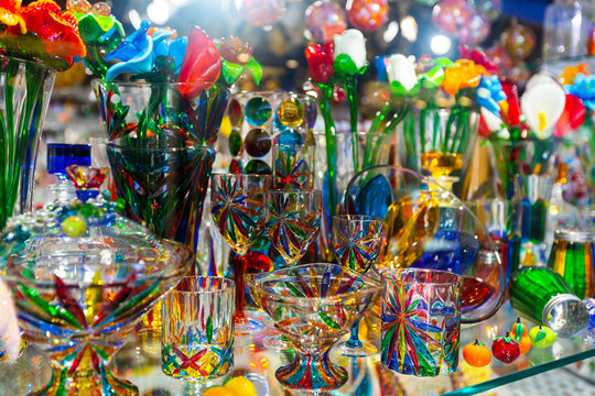 Souvenirs from Murano glass in Venice gift shop