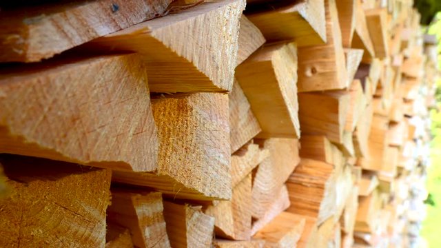 The edge of the firewoods stack on the storage