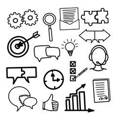 Sketches illustrations at business theme. Creative doodle icon set. Vector illustration. Hand drawn business doodles