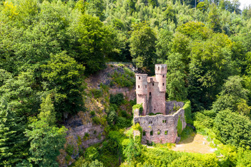 Aerial view of the Vierburgeneck near Neckarsteinach, Baden-Württemberg, Germany