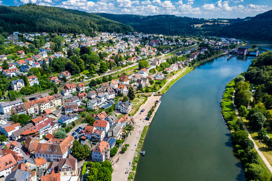 Aerial view of the Vierburgeneck near Neckarsteinach, Baden-W&uuml;rttemberg, Germany