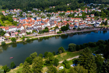 Fototapeta na wymiar Aerial view of the Vierburgeneck near Neckarsteinach, Baden-Württemberg, Germany
