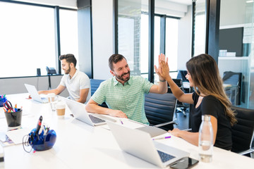 Professionals Celebrating Success With High-Five