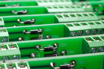 Many green PCB microcircuit board