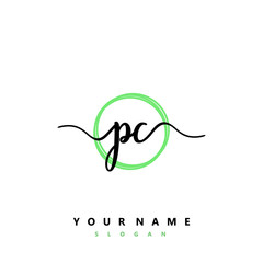 PC Initial handwriting logo vector