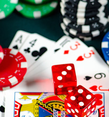 The chips and cards on casino table