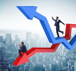 Businessman with charts of growth and decline