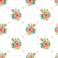 Watercolor seamless beautiful pattern bouquet with a rose