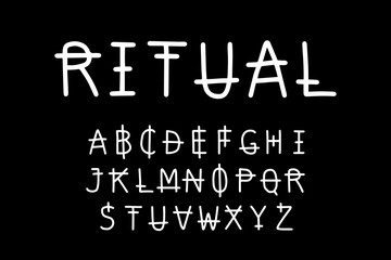Obraz premium Ritual hand drawn vector type font in cartoon comic style balck white contrast