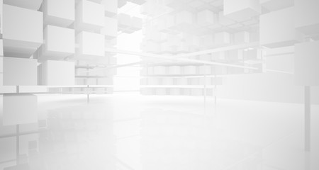 Fototapeta premium Abstract white architectural interior from an array of white cubes with large windows. 3D illustration and rendering.