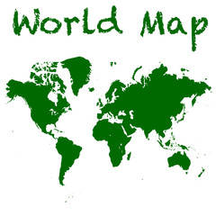Green World Map Silhouette isolated on background. Flat Earth template for infographic, annual reports, presentation, cover. travel worldwide info vector illustration. Trendy detailed design