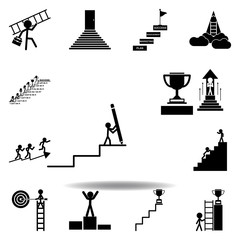 stair, success, pencil, cup icon. Can be used for web, logo, mobile app, UI UX on white background