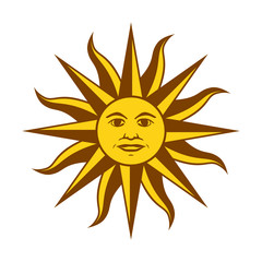 Element of the flag of Uruguay. Sun of May. Abstract concept, icon. Vector illustration on white background.